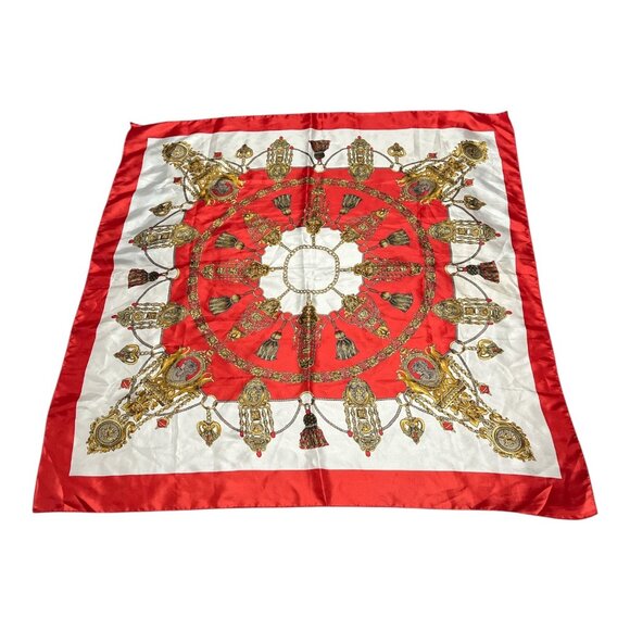 Vintage 1980s Berkshire Red & Gold Baroque Scarf – Made in Korea – 34" Square Po - Picture 1 of 6